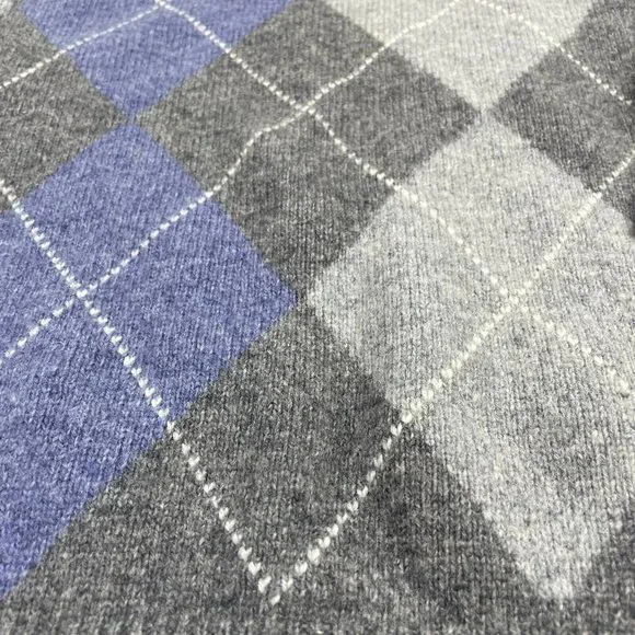 Jos A Bank Crewneck Sweater Mens Size Large Gray & Blue Argyle Lambswool Blend - Picture 3 of 9